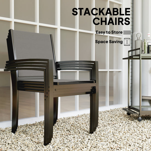 5 Piece Outdoor Dining Set with Round Table and 4 Stackable Chairs, for Backyard, Lawn, Deck, Balcony, Pool Side