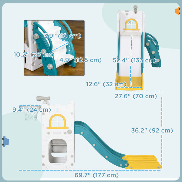 4-in-1 Toddler Slide with Yellow Basketball Hoop