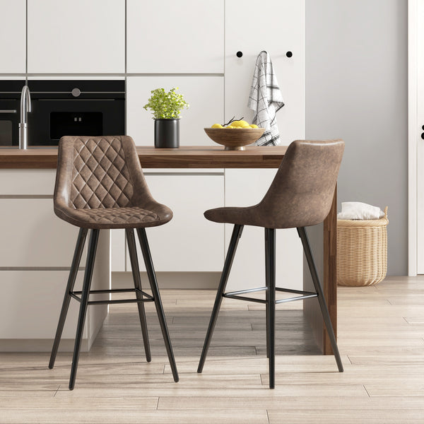 Set of 2 faux leather bar stools, brown