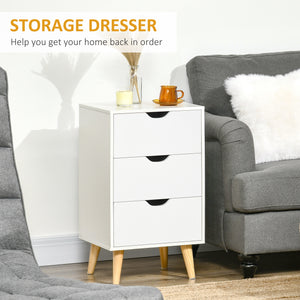 Modern 3-drawer bedside table with wooden legs, white