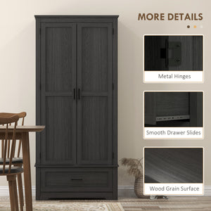 Country style kitchen cabinet with 2 doors, drawer and adjustable shelves, black
