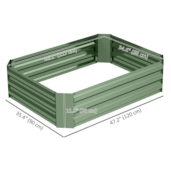 Galvanized metal raised planter, dark green