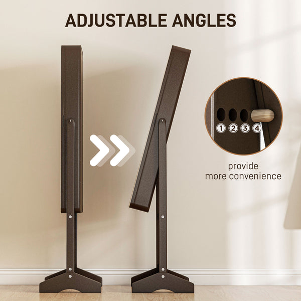 Standing jewelry cabinet with mirror, LED lighting, brown