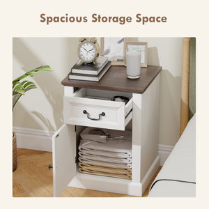 Set of 2 side tables with drawer and cupboard, white.