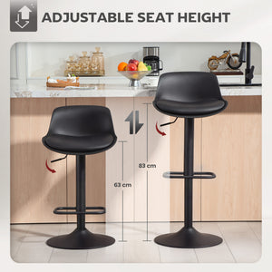 Set of 2 bar stools with swivel seats in faux leather, black