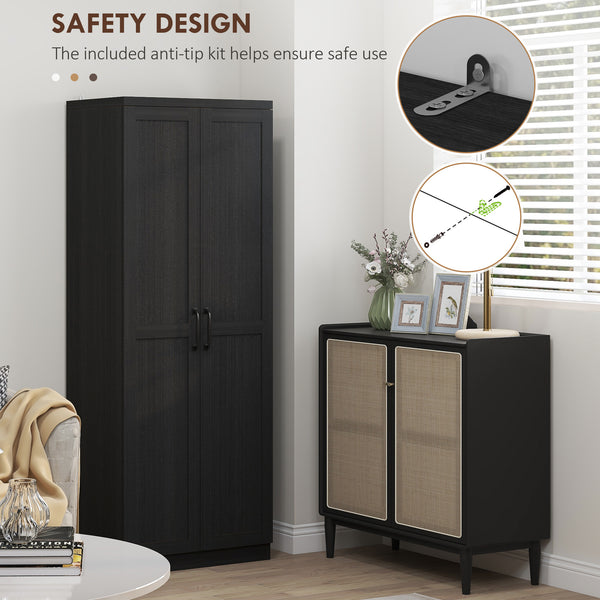 5-Tier Pantry with Doors and Adjustable Shelves, Black