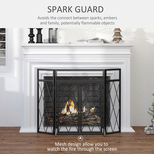 3-panel fire screen with double black doors
