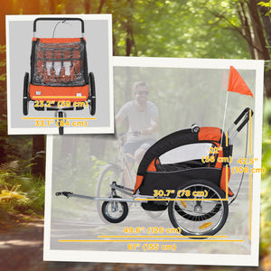 2-in-1 bike trailer with 5-point harness, orange