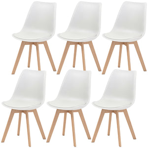 Set of 6 rubberwood dining chairs with PU leather cushions for living room, bedroom