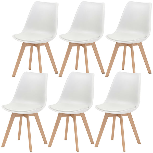 Set of 6 rubberwood dining chairs with PU leather cushions for living room, bedroom