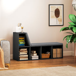 Bookcase with 5 compartments and padded reading corner, aged black