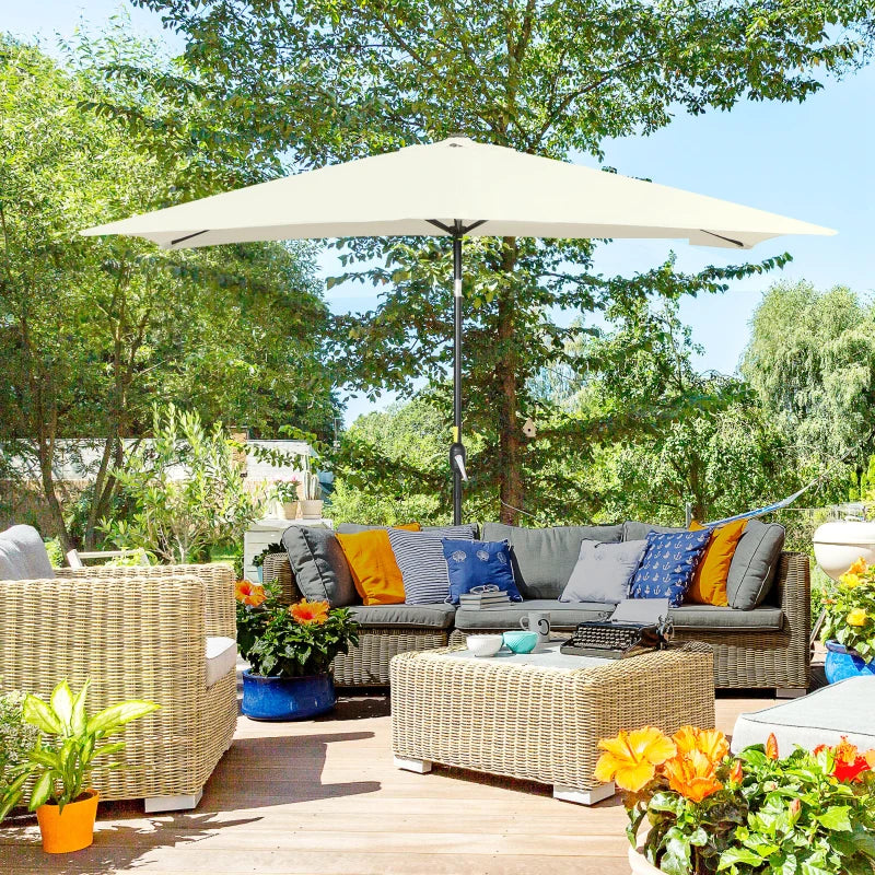 Rectangular tilting aluminium garden parasol 2 x 3 m, garden parasol, outdoor parasol with crank, cream white