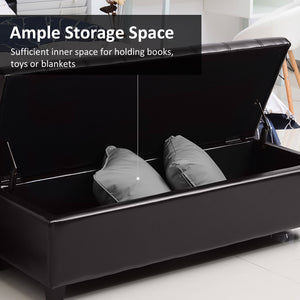 51 in. Brown Padded Storage Bench with Built-in Storage – Tufted Faux Leather Ottoman