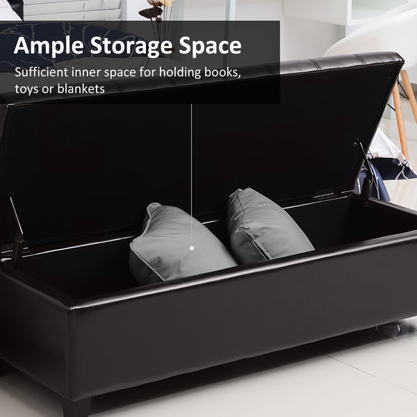 51 in. Brown Padded Storage Bench with Built-in Storage – Tufted Faux Leather Ottoman