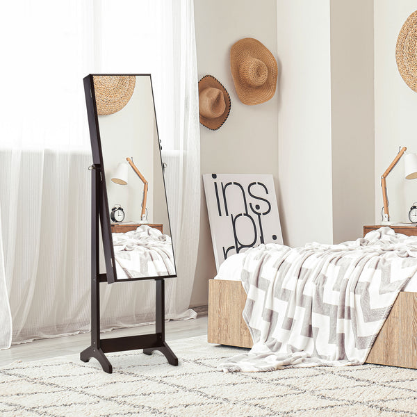 Jewelry cabinet with mirror, lockable, 3 adjustable angles, brown