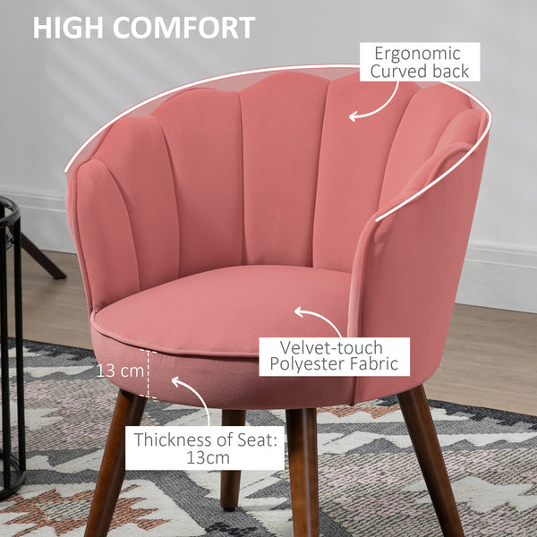 Armchair with velvet fabric and wooden legs, pink