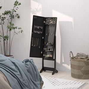 HOMCOM Freestanding Armoire Jewelry Cabinet Lighted Mirror Angle Adjustable 16 LED Lights Black |