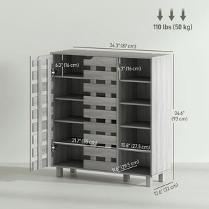 21 Pair Shoe Cabinet with 5 Tier Double Door Cabinet, Light Grey