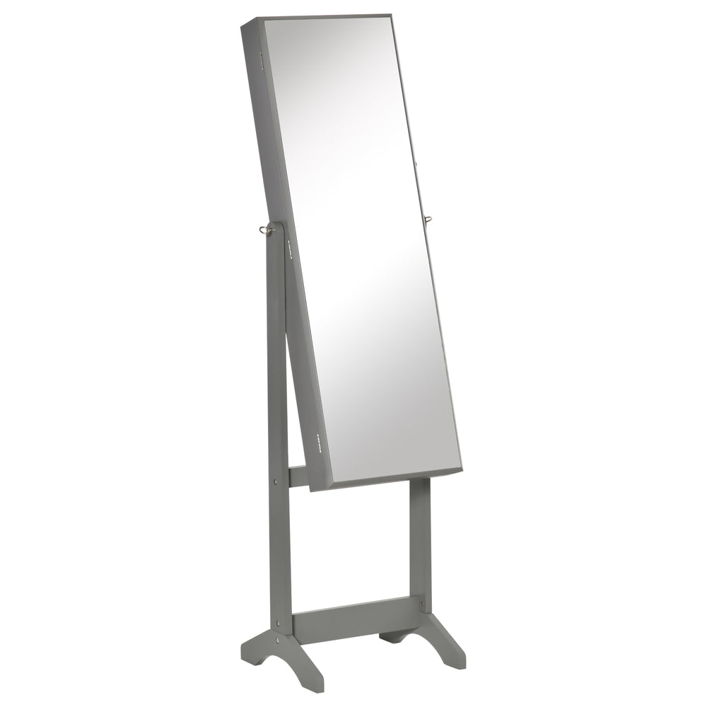 Jewelry cabinet with lockable mirror and 3 adjustable angles, gray