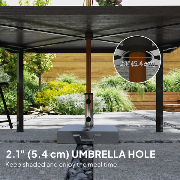 Outdoor dining table with parasol hole, dark brown
