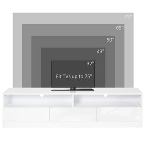 TV stand with LED lighting for TVs up to 75 inches, glossy white