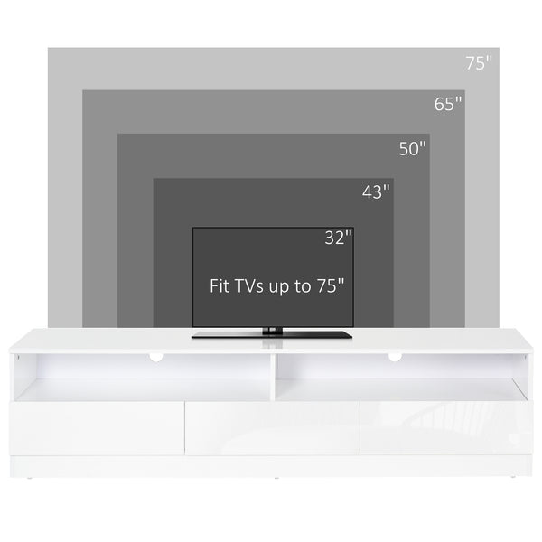 TV stand with LED lighting for TVs up to 75 inches, glossy white