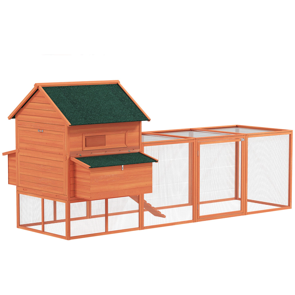 137" Wooden Chicken Coop with Run and Laying Box, Orange