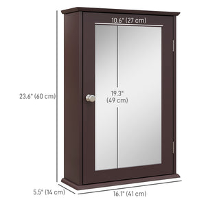 Wall-mounted medicine cabinet with door and shelves, dark brown