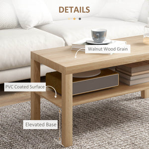 Two-tier coffee table with storage shelf, natural wood color