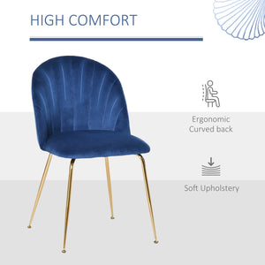 Set of 2 upholstered chairs with gold metal legs, blue