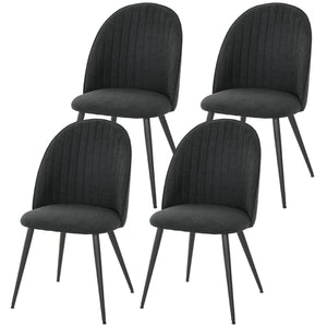 Set of 4 modern dining chairs with metal legs, shell back, and upholstered seat, black.