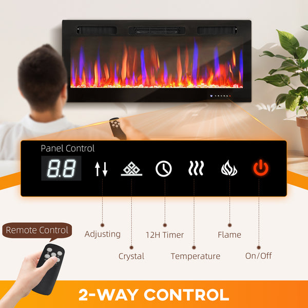 42-inch slim 1500W electric fireplace with eco mode and automatic switch