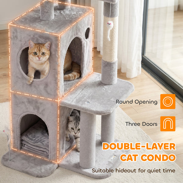 52-inch Cat Tree with Two-Tier Cat Condo, Light Gray