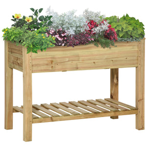 45" x 22" x 33" Raised Garden Bed with Legs and Storage Shelf, Wooden Elevated Planter Box with Drainage Holes for Backyard Patio Balcony, Light Green
