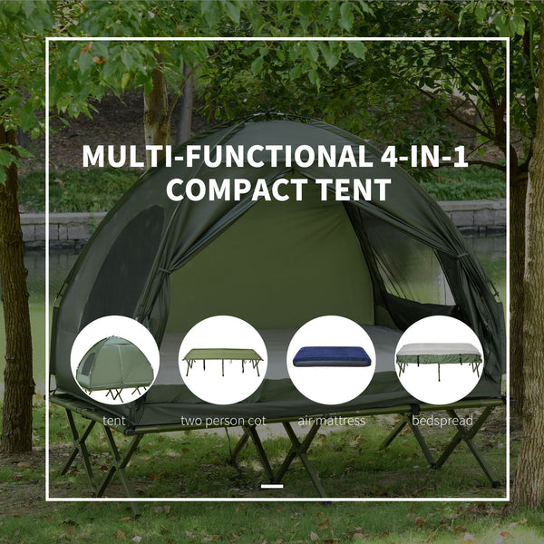 Foldable Portable Camping Tent Air Mattress with Carry Bag and Pump Backpacking Shelter Sleeping Bed Dark Green