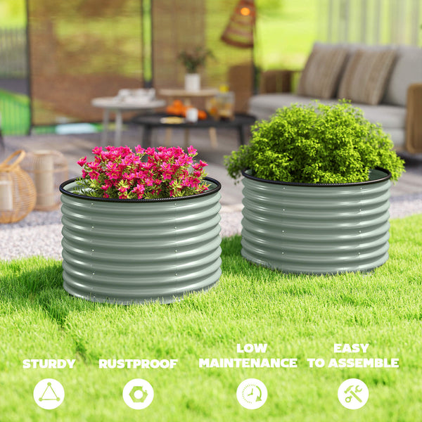 Set of 2 raised garden beds with safety edging, green