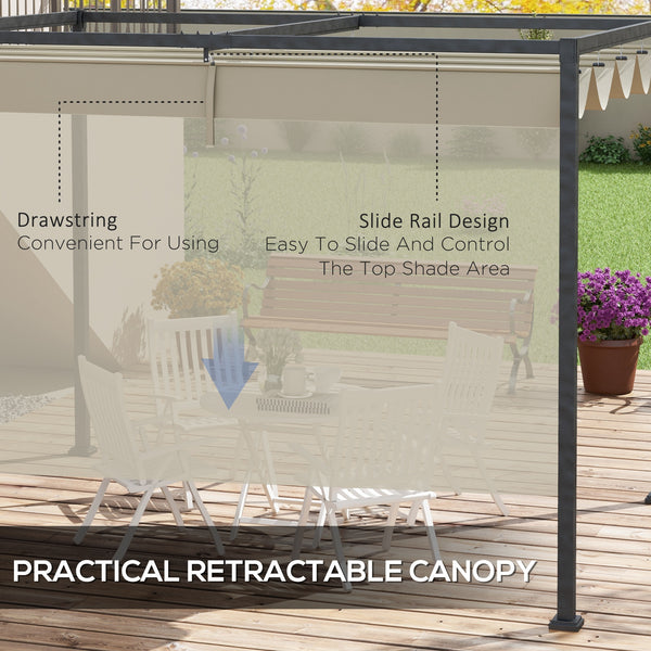 10' x 7' Pergola with Retractable Awning, Cream White
