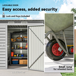 Galvanized metal garden shed with double doors and 2 vents, light grey