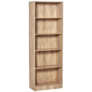 5-Tier Bookcase with Adjustable Shelves, Natural Wood