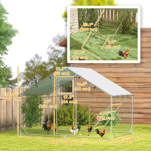 Large metal chicken coop with waterproof and UV-resistant cover