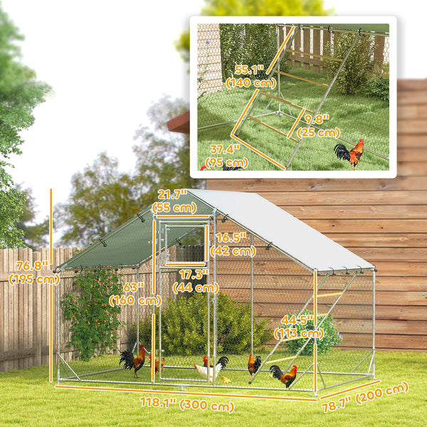 Large metal chicken coop with waterproof and UV-resistant cover