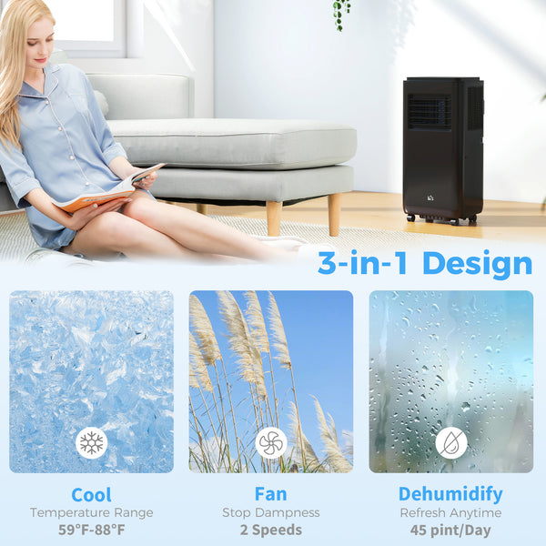 8,000 BTU Mobile Air Conditioner 345 Sq. Ft., Dehumidifier Fan Auto Sleep with 24H On/Off Timer, Window Kit, Black