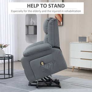 Electric lift chair in synthetic leather with remote control, gray