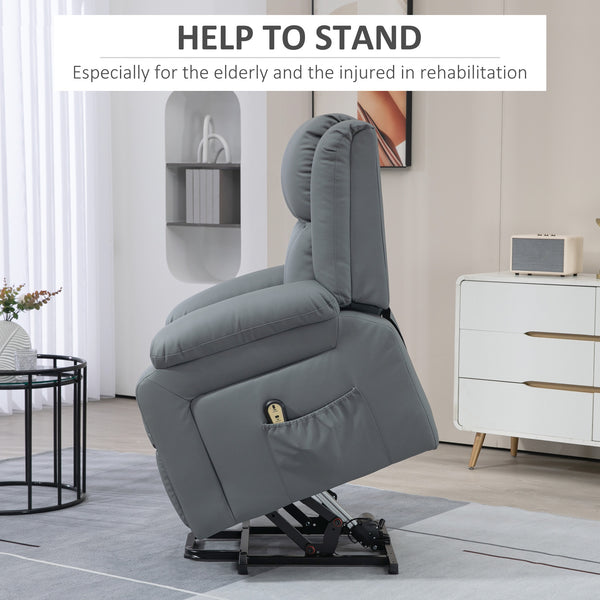 Electric lift chair in synthetic leather with remote control, gray