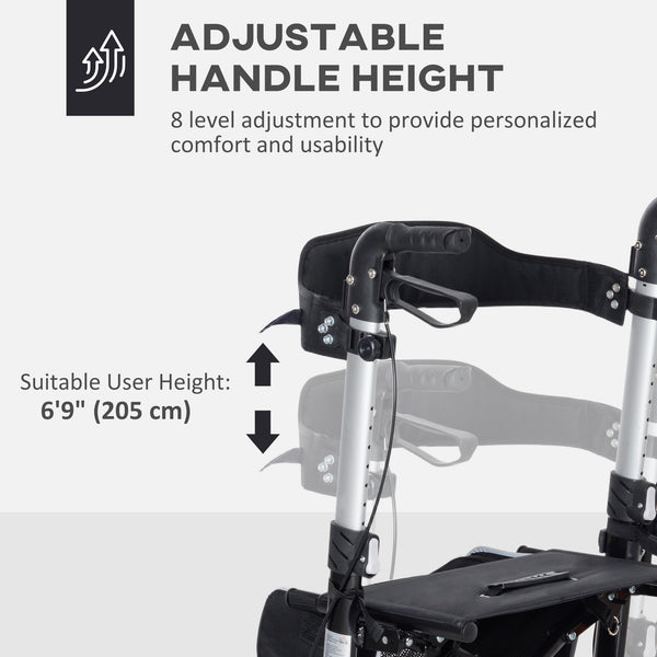 Lightweight Folding Walker with Large Seat and Adjustable Handle Black
