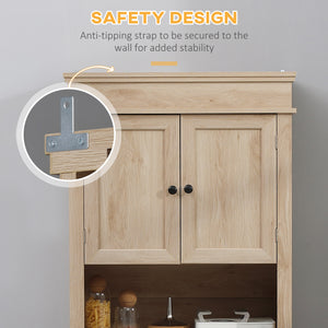 Modern kitchen cabinet with doors, open and adjustable shelves, oak