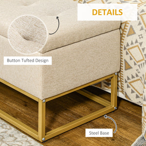 Storage ottoman with padded folding top, beige