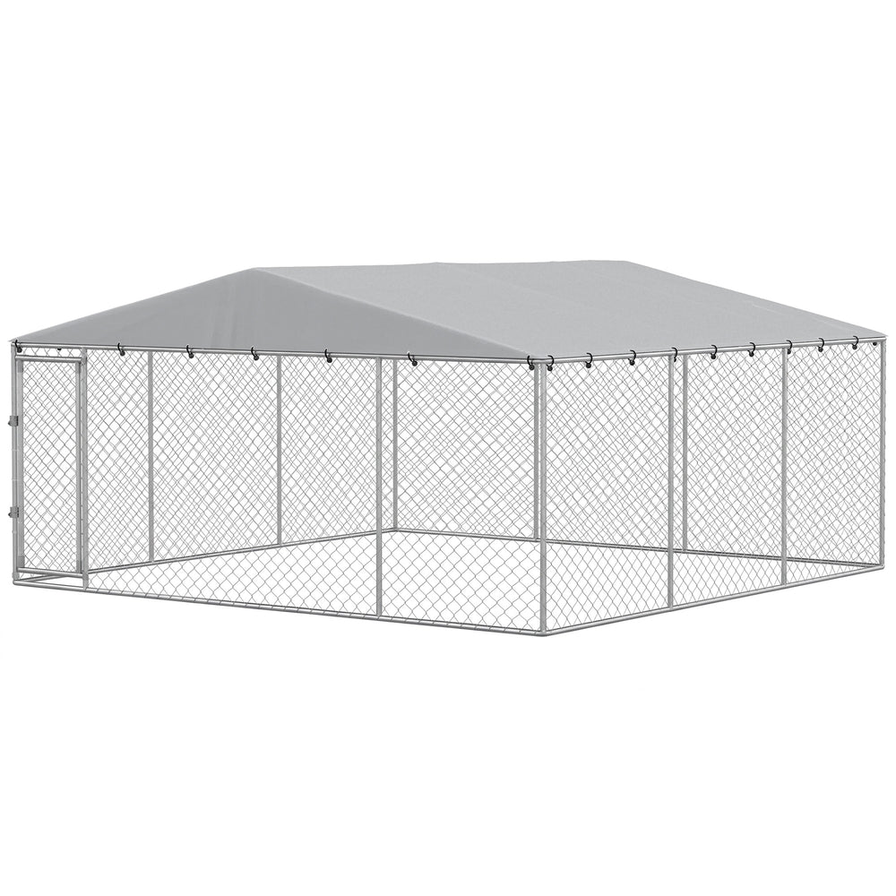 Reinforced dog kennel with roof, 13.1 x 13.1 ft