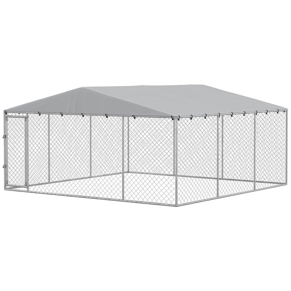 Reinforced dog kennel with roof, 13.1 x 13.1 ft