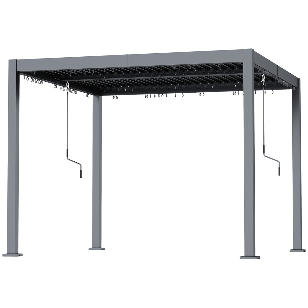 Pergola à persiennes 10 x 10 pieds avec toit métallique réglable, cadre en aluminium à toit rigide et système de drainage intégré